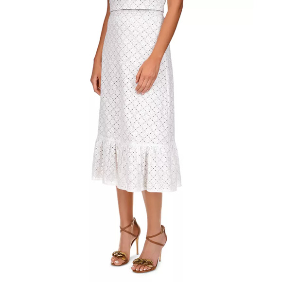 Michael Kors Women's Geo Eyelet Midi Skirt White Size 14 12486 - Picture 1 of 2